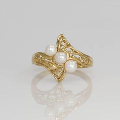 14K Yellow Gold 3 Pearl Ring, 3gr