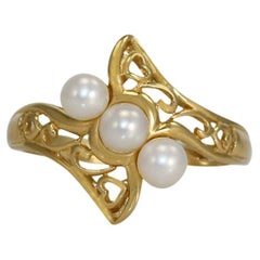 14K Yellow Gold 3 Pearl Ring, 3gr
