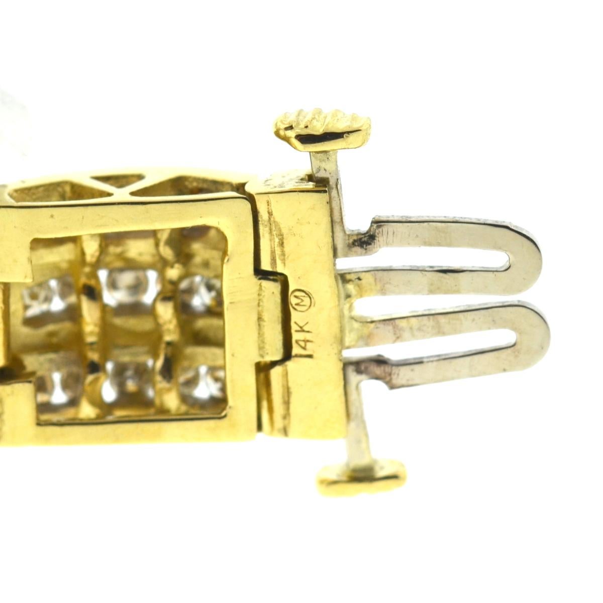 14 Karat Yellow Gold 3-Row Diamond Bracelet Approximate 3.00 Carat 1