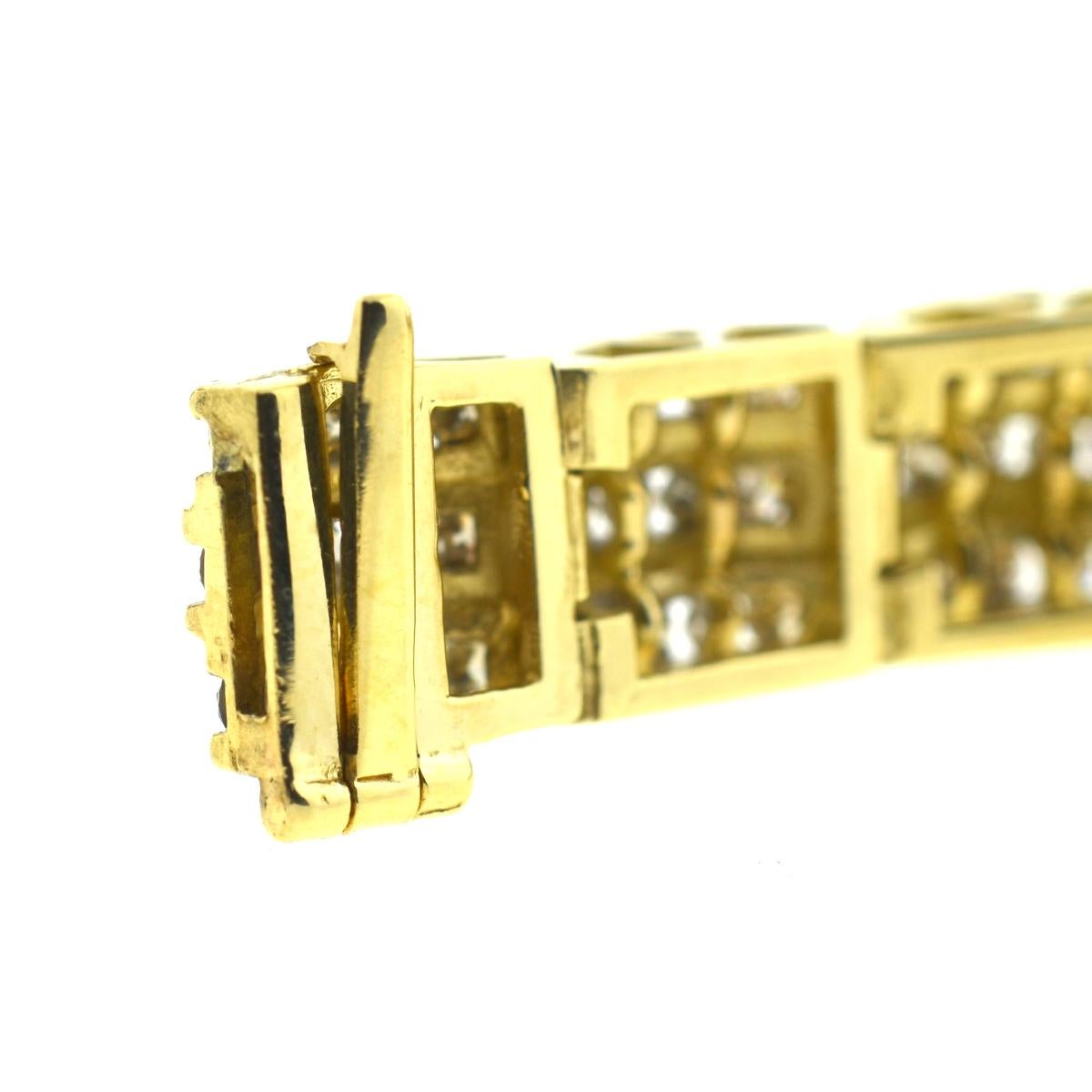 14 Karat Yellow Gold 3-Row Diamond Bracelet Approximate 3.00 Carat 2