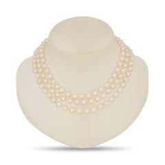 14K Yellow Gold 3 Strand Pearl Necklace with a Diamond, Ruby and Sapphire Clasp