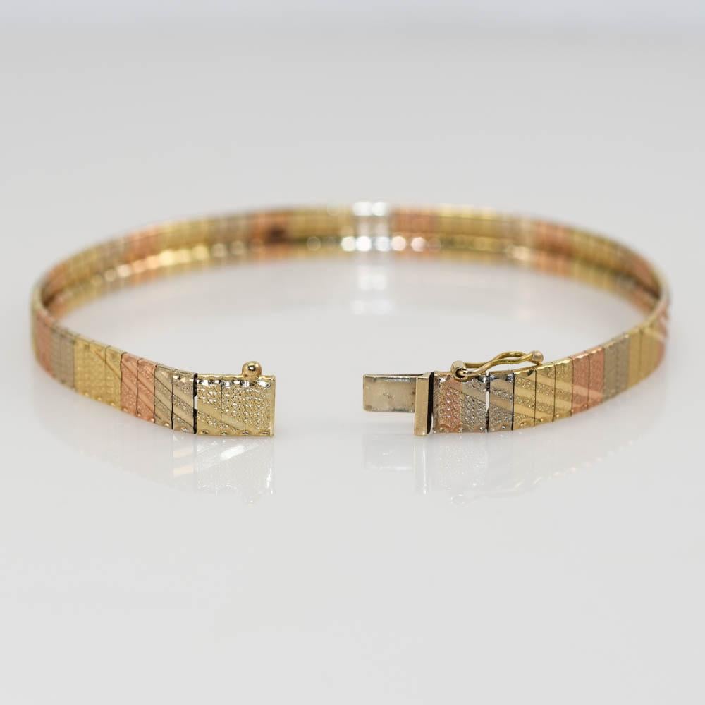 3-farbiges Armband aus 14 Karat Gelbgold, 10,9 g 2