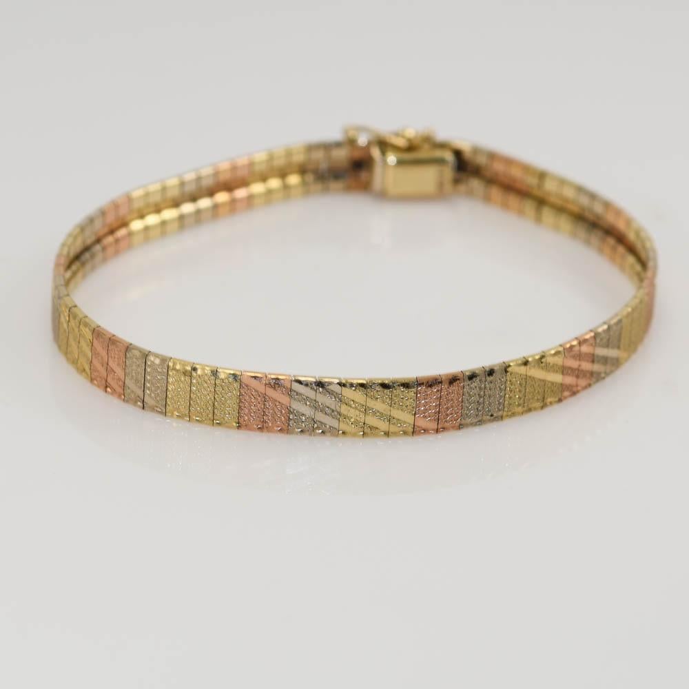 3-farbiges Armband aus 14 Karat Gelbgold, 10,9 g 5