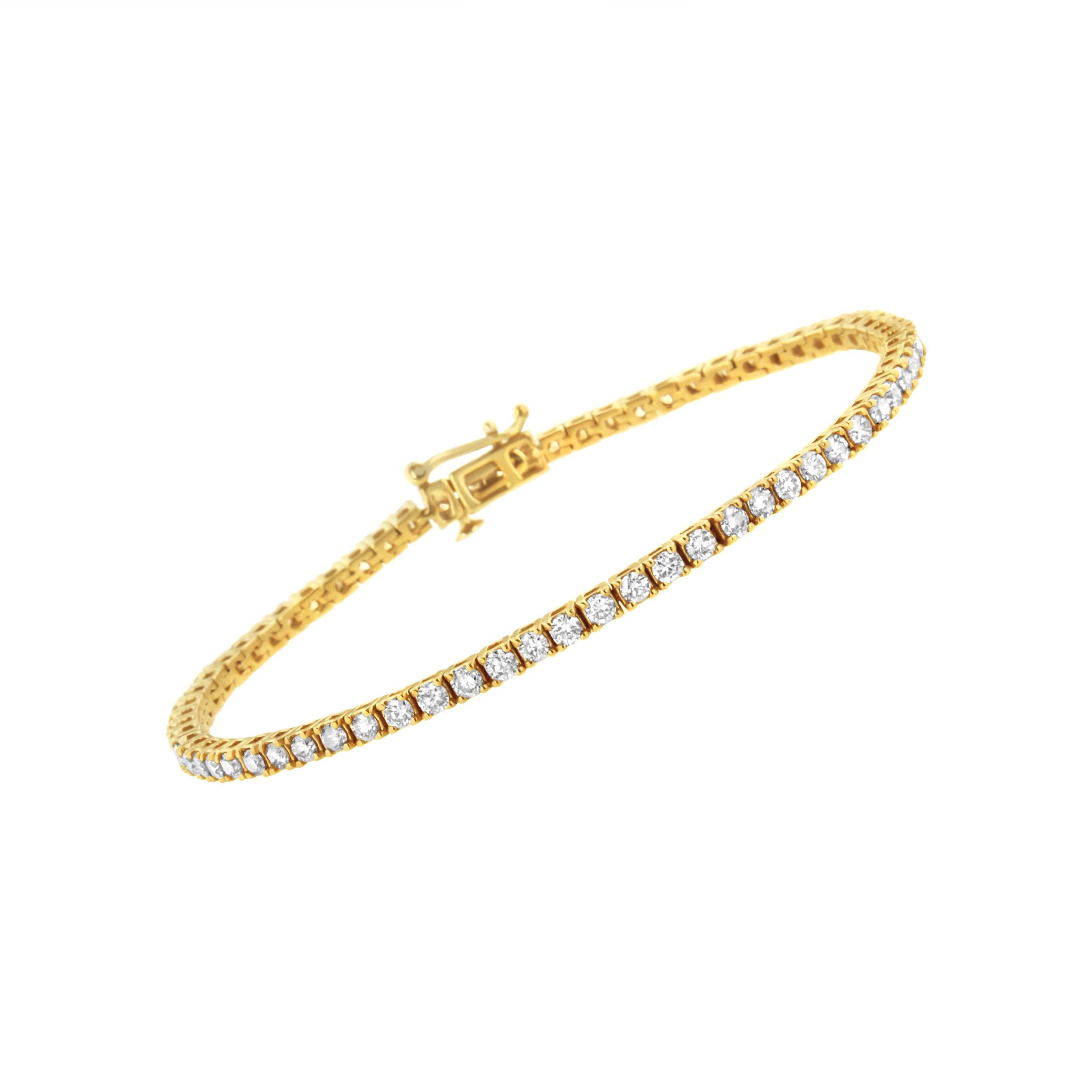 Contemporary 14K Yellow Gold 3.0 Carat 4 Prong Set Round Cut Diamond Classic Tennis Bracelet For Sale
