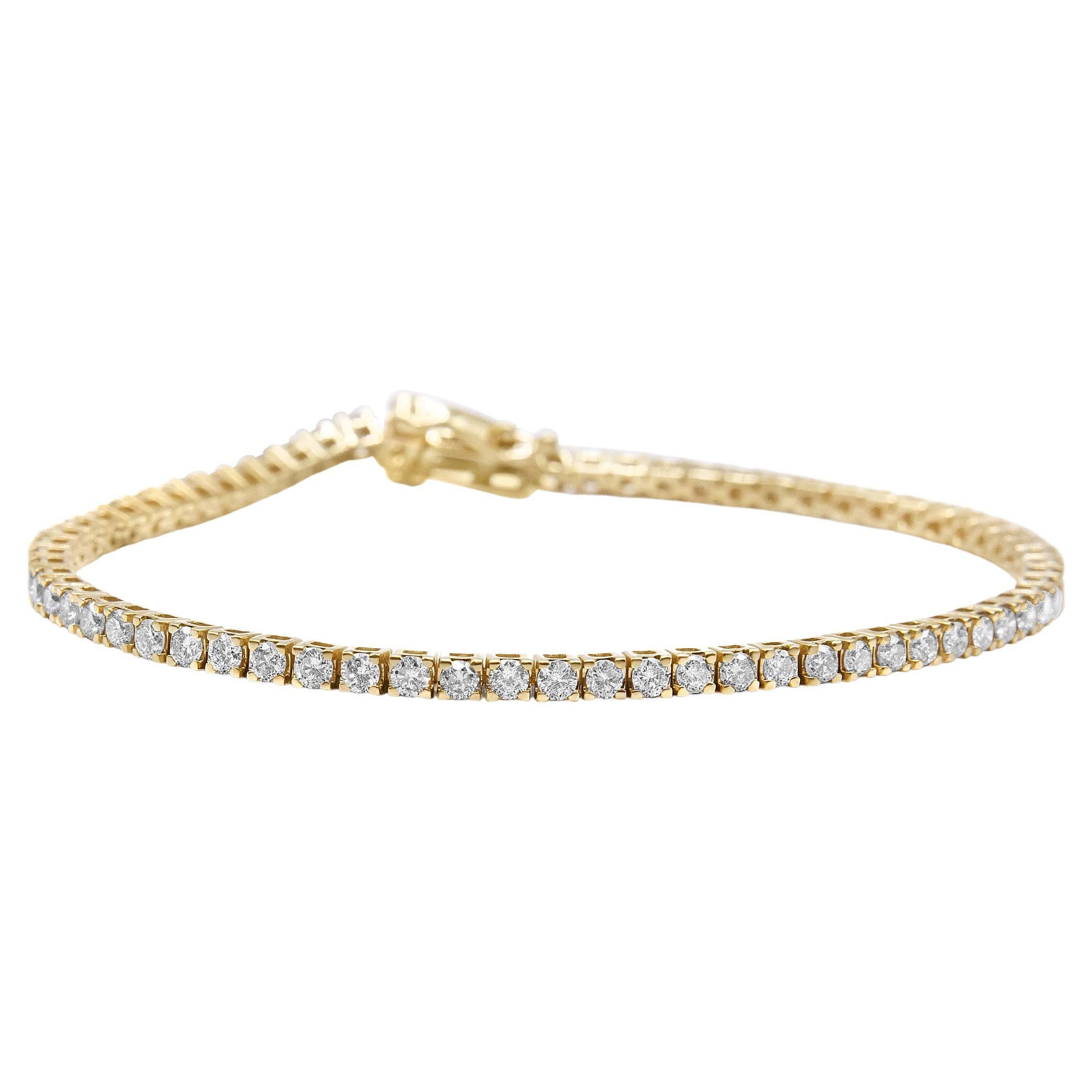 Bracelet tennis classique en or jaune 14 carats avec 4 diamants taille ronde sertis à la griffe de 3,0 carats
