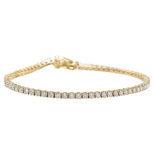 5 Carat Diamond Yellow Gold Prong Set Tennis Bracelet For Sale at ...