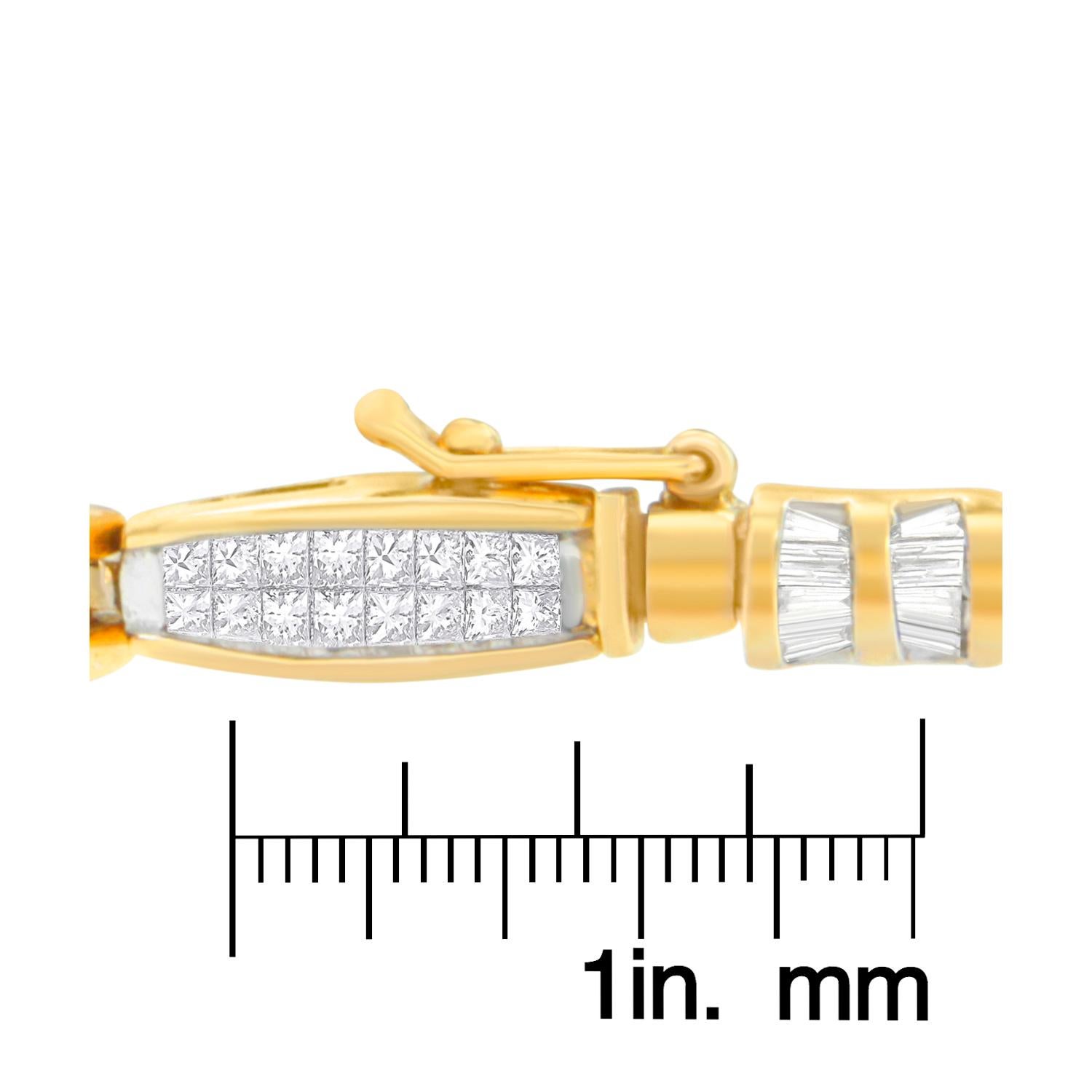 Baguette Cut 14K Yellow Gold 3.0 Carat Baguette and Princess Diamond Tennis Bracelet For Sale