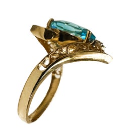 Anello in oro giallo 14k con 3,0 carati di topazio blu e diamanti in filigrana, misura 7,75 - Timbrato