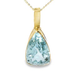 14K Yellow Gold 30 Carat Huge Blue Topz Deco Estate Pendant Slide