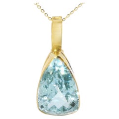 14K Yellow Gold 30 Carat Huge Blue Topz Deco Estate Pendant Slide