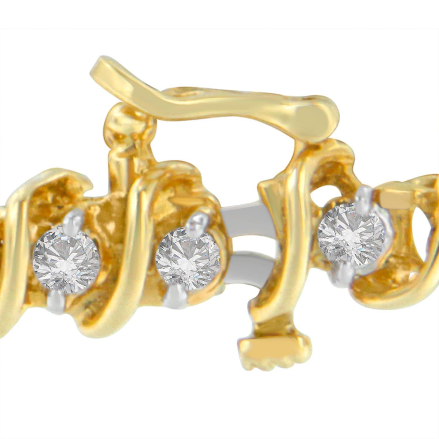 Contemporary 14K Yellow Gold 3.0 Carat Round Cut Diamond Spiral Link Bracelet For Sale
