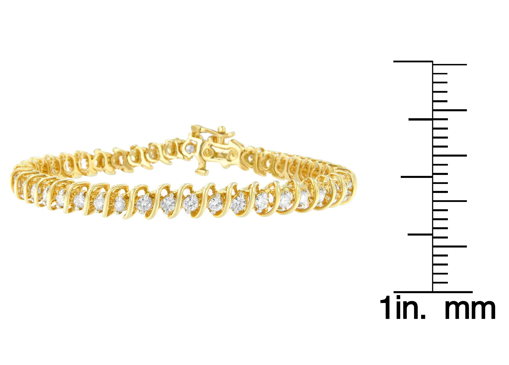 Brilliant Cut 14K Yellow Gold 3.0 Carat Round Cut Diamond Spiral Link Bracelet For Sale