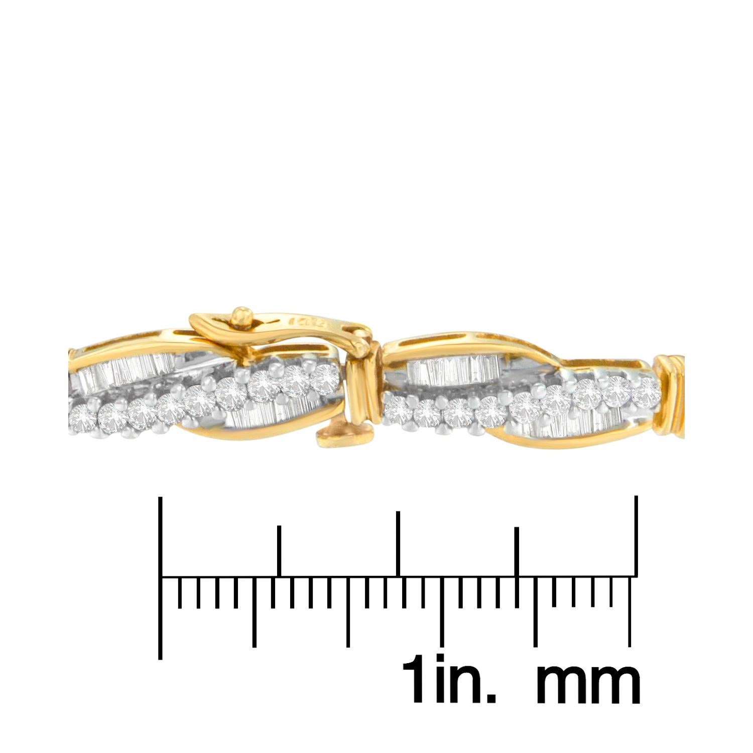 Baguette Cut 14K Yellow Gold 3.0 Carat Winding Love Diamond Link Bracelet For Sale