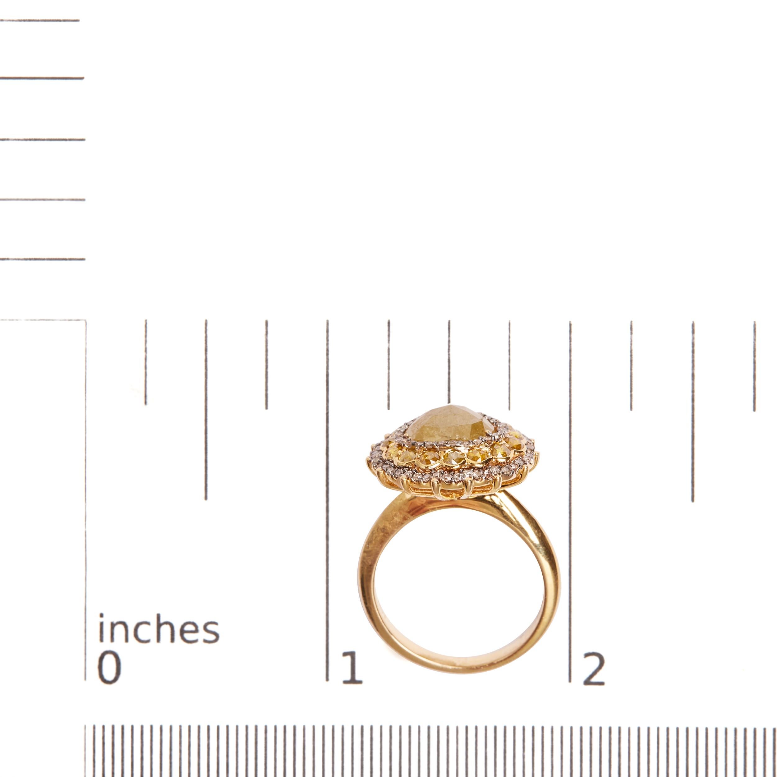 14K Yellow Gold 3.0 Carat Yellow Rose Cut and White Diamond Halo Cocktail Ring For Sale 2