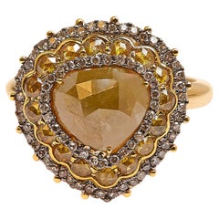 14K Gelbgold 3,0 Karat gelber Rosenschliff und weißer Diamant Halo Cocktail Ring