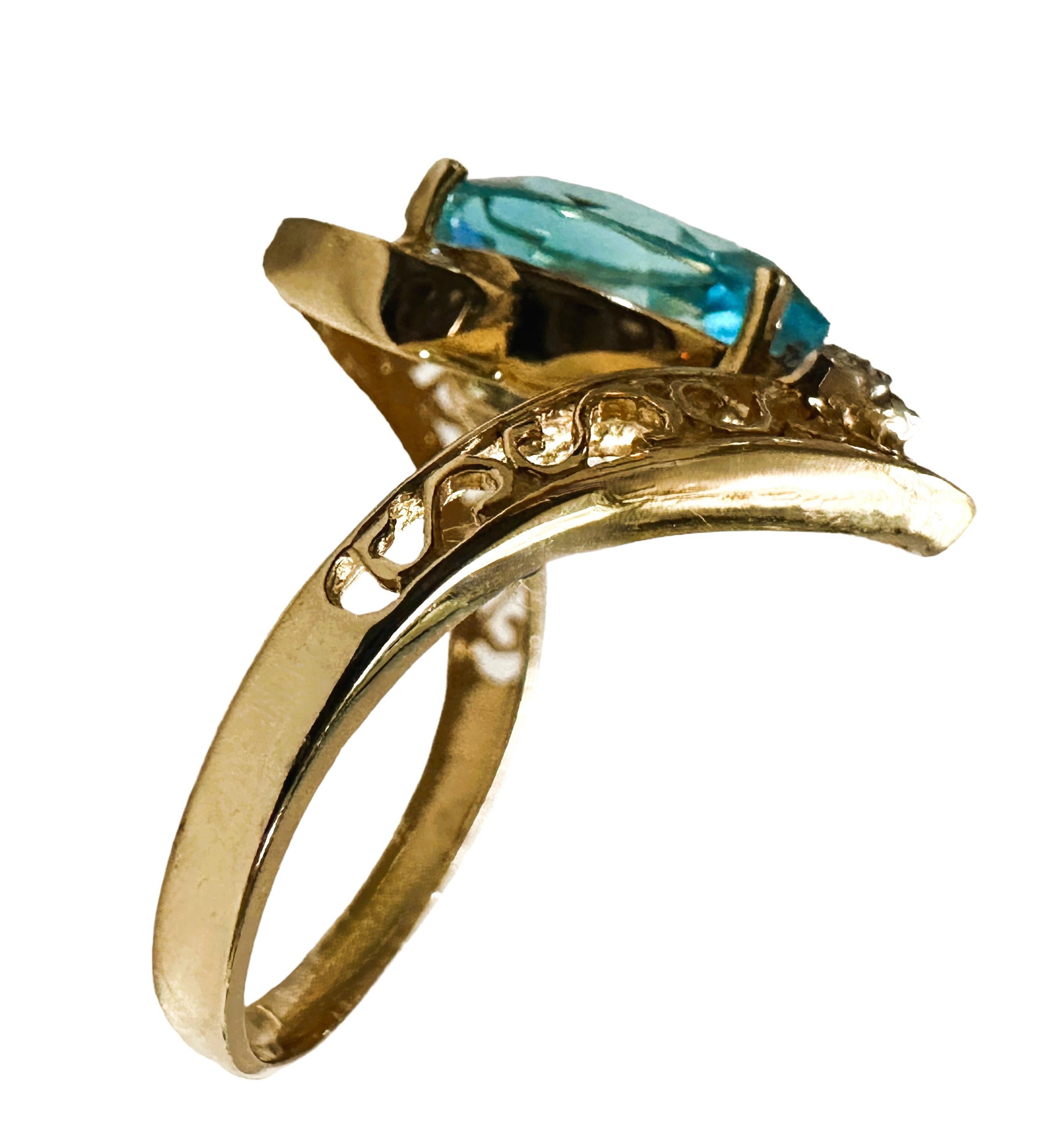 What a beautiful, well made ring and elegant ring. The color of the Topaz stone is just excellent. The ring is a size 7.75 and stamped 