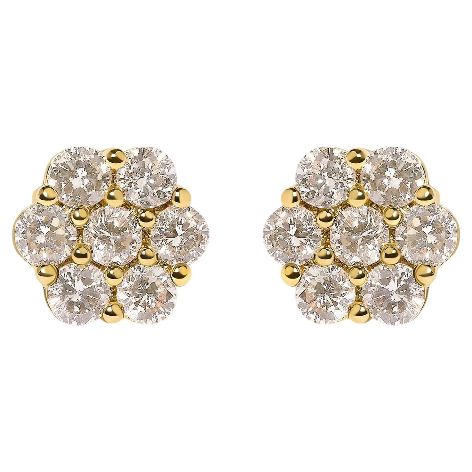 14K Yellow Gold 3.0 Cttw Diamond Floral Cluster Stud Earring
