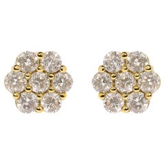 14K Yellow Gold 3.0 Cttw Diamond Floral Cluster Stud Earring