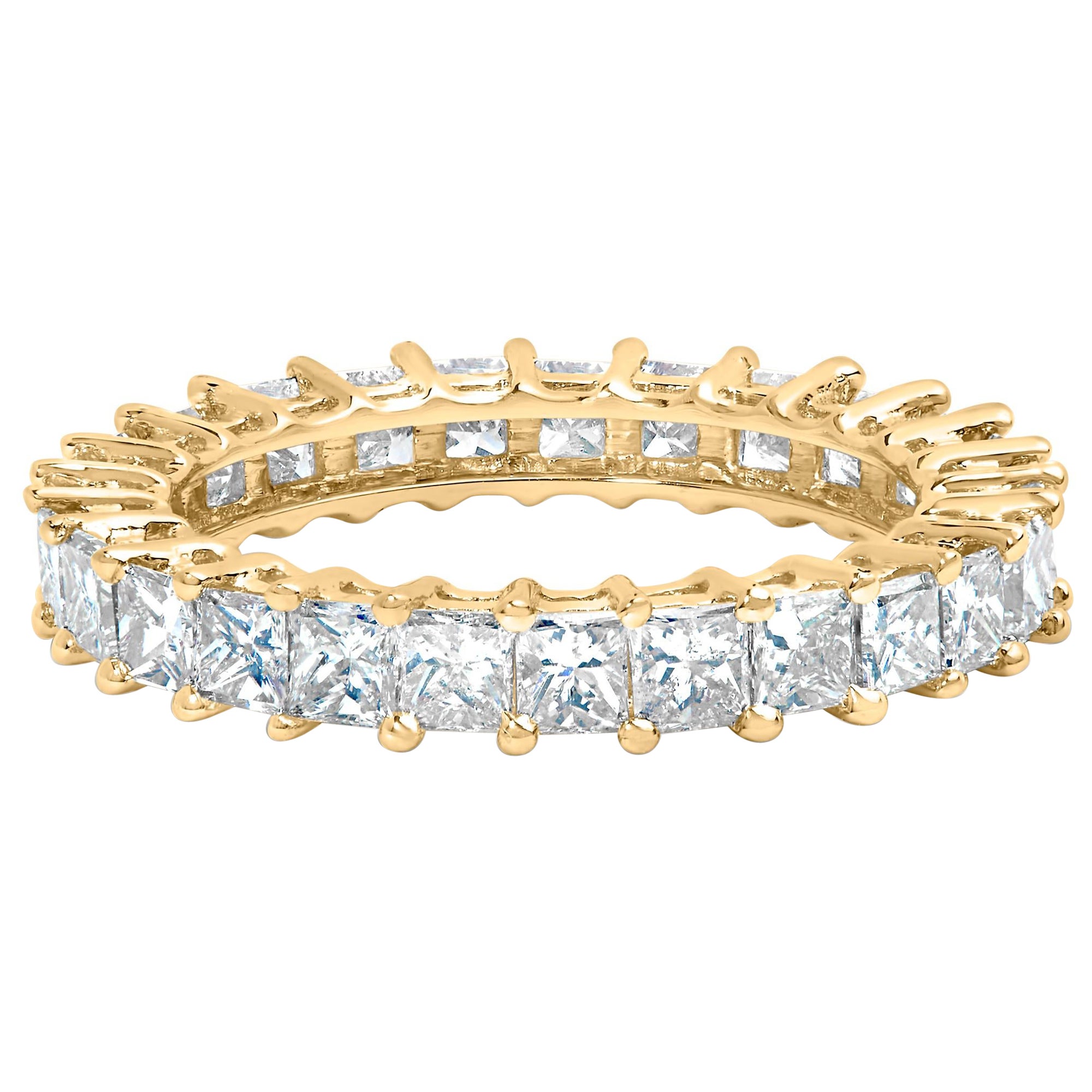 Anillo de oro amarillo de 14 quilates con 3,0 quilates de diamantes de talla princesa con garras compartidas