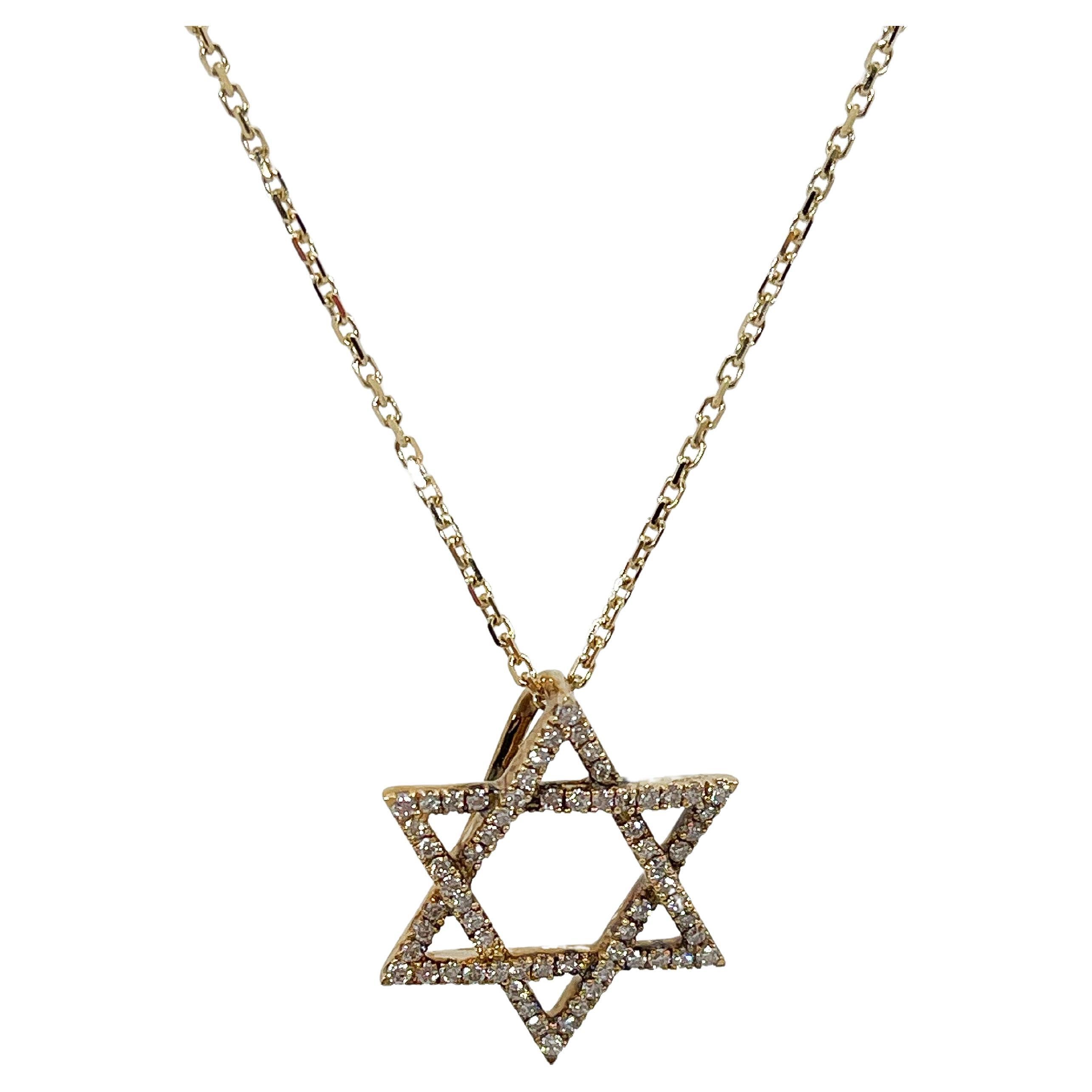 14K Yellow Gold .30 CTW Diamond Star of David Pendant Necklace For Sale