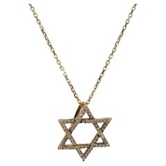 14K Yellow Gold .30 CTW Diamond Star of David Pendant Necklace