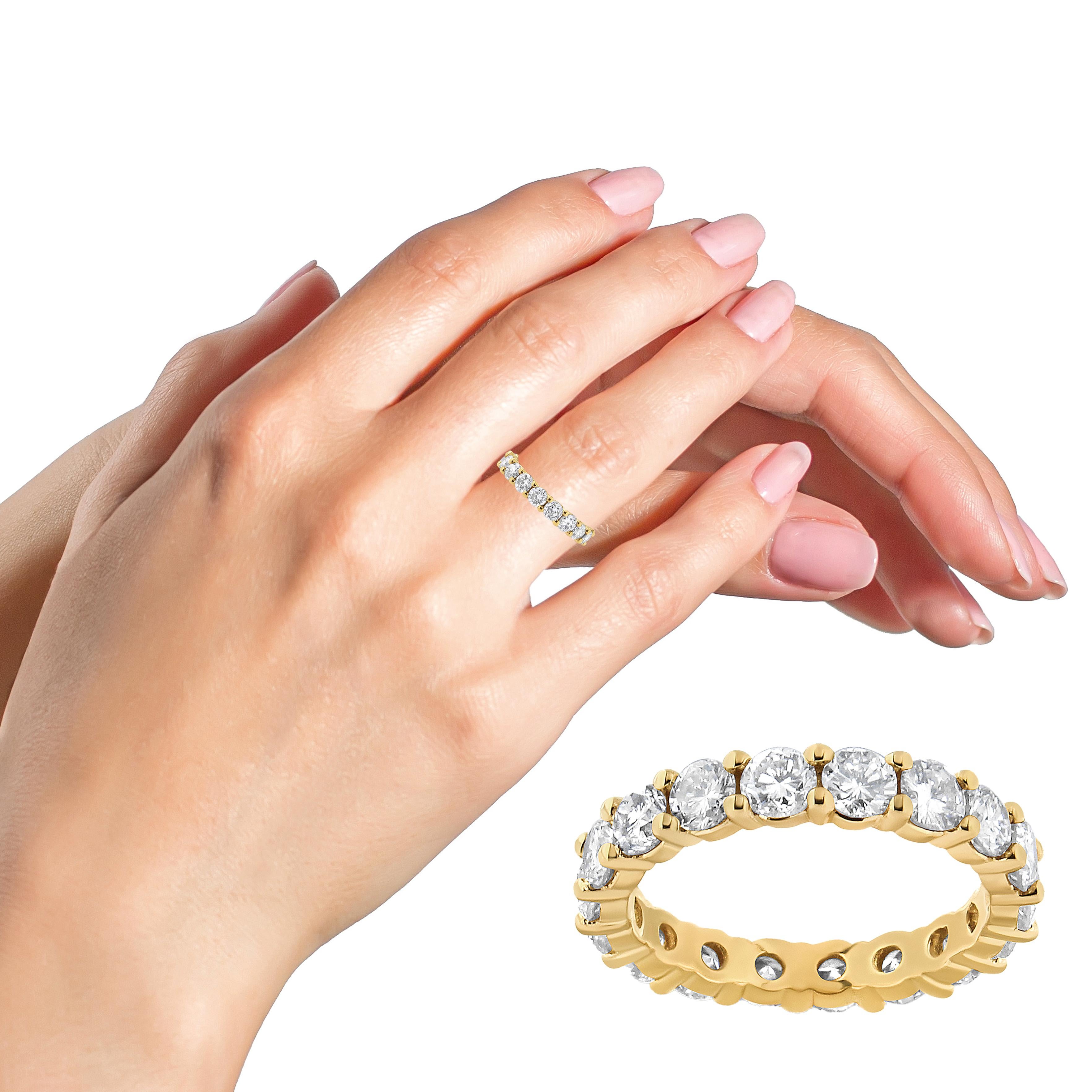 For Sale:  14K Yellow Gold 3.00 Carat Shared Prong Set Round Cut Diamond Eternity Band 4