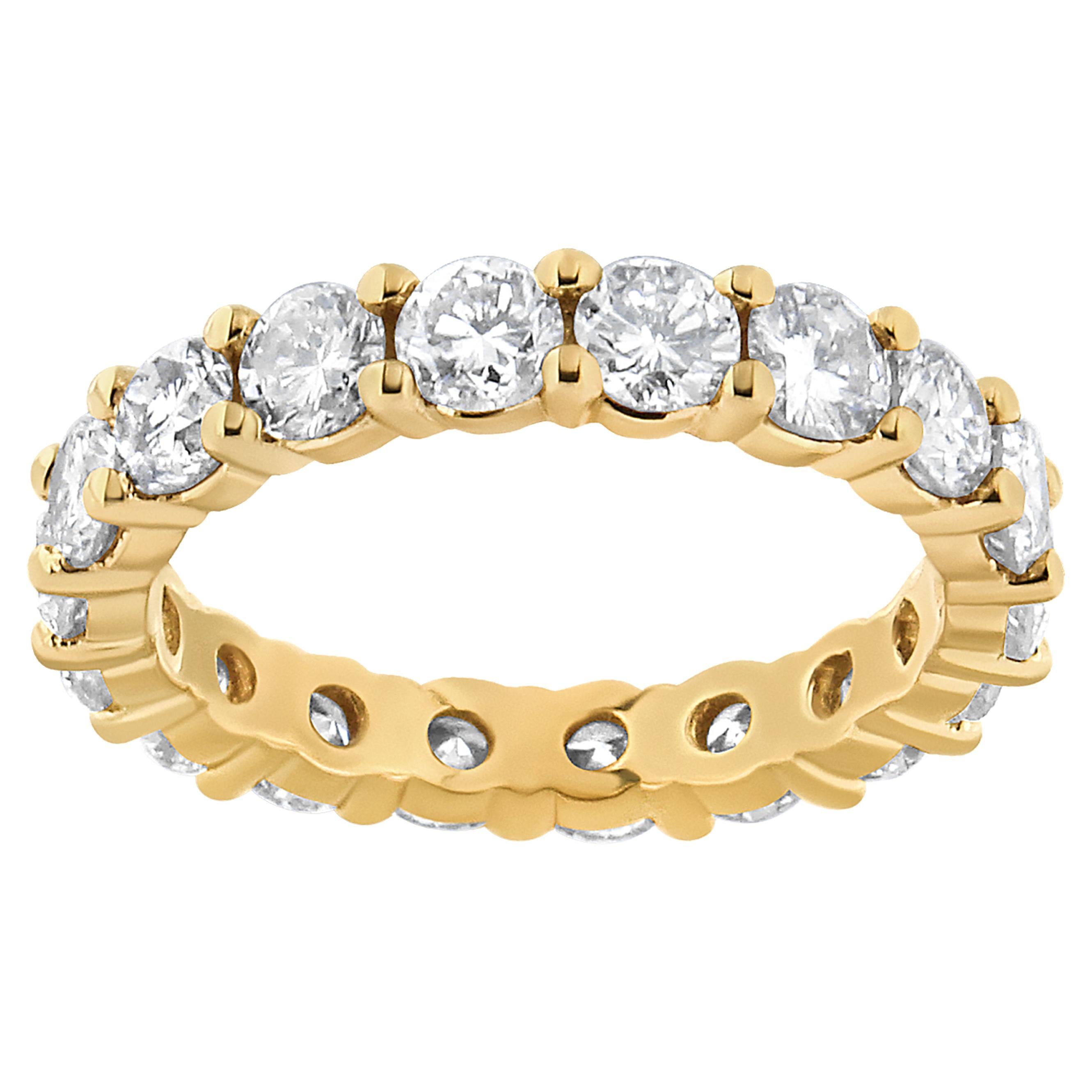 14K Yellow Gold 3.00 Carat Shared Prong Set Round Cut Diamond Eternity Band