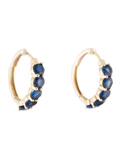 14K Yellow Gold 3.00ctw Faceted Round Sapphire Hoop Earrings
