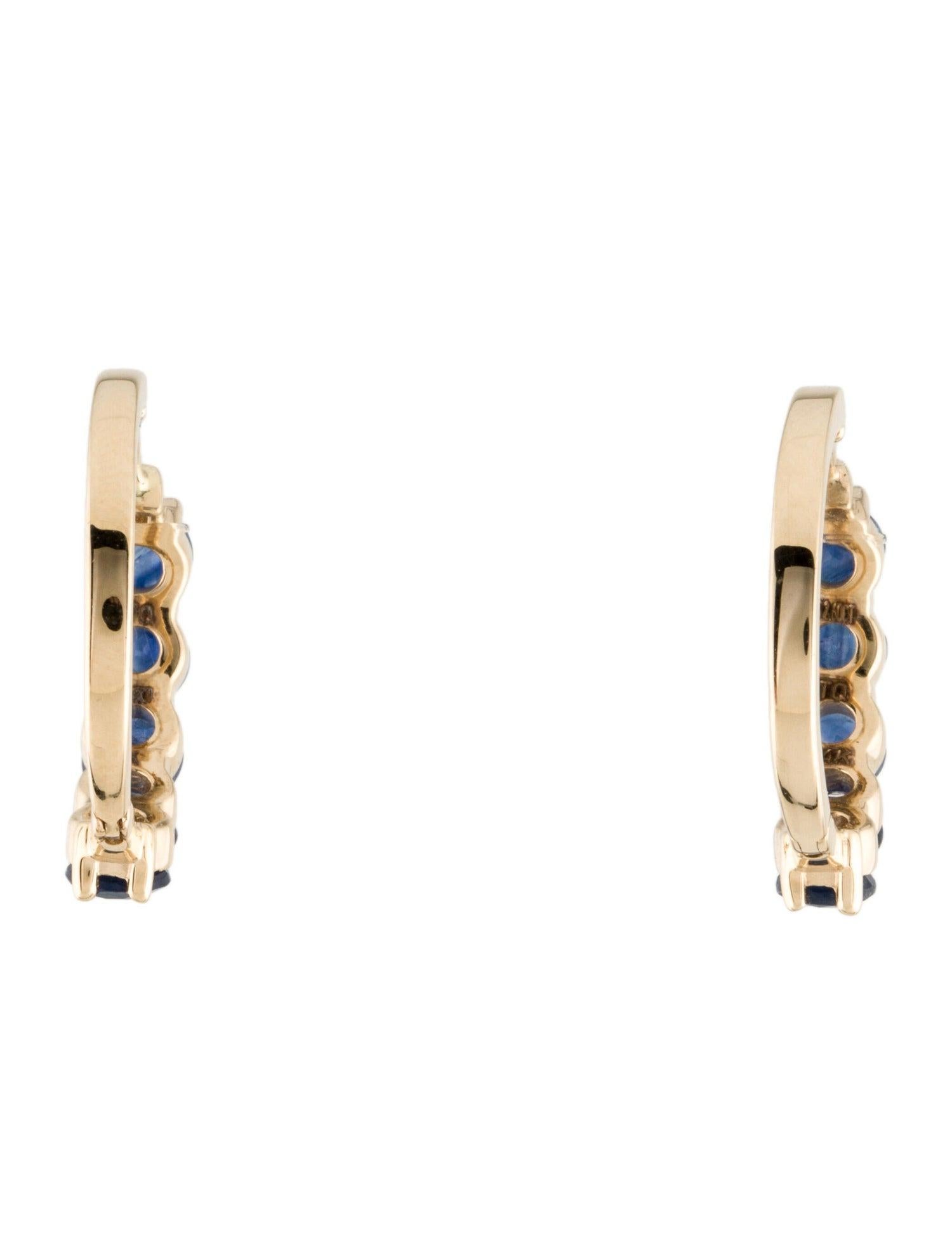 Round Cut 14K Yellow Gold 3.00ctw Faceted Round Sapphire Hoop Earrings For Sale