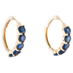 14K Yellow Gold 3.00ctw Faceted Round Sapphire Hoop Earrings