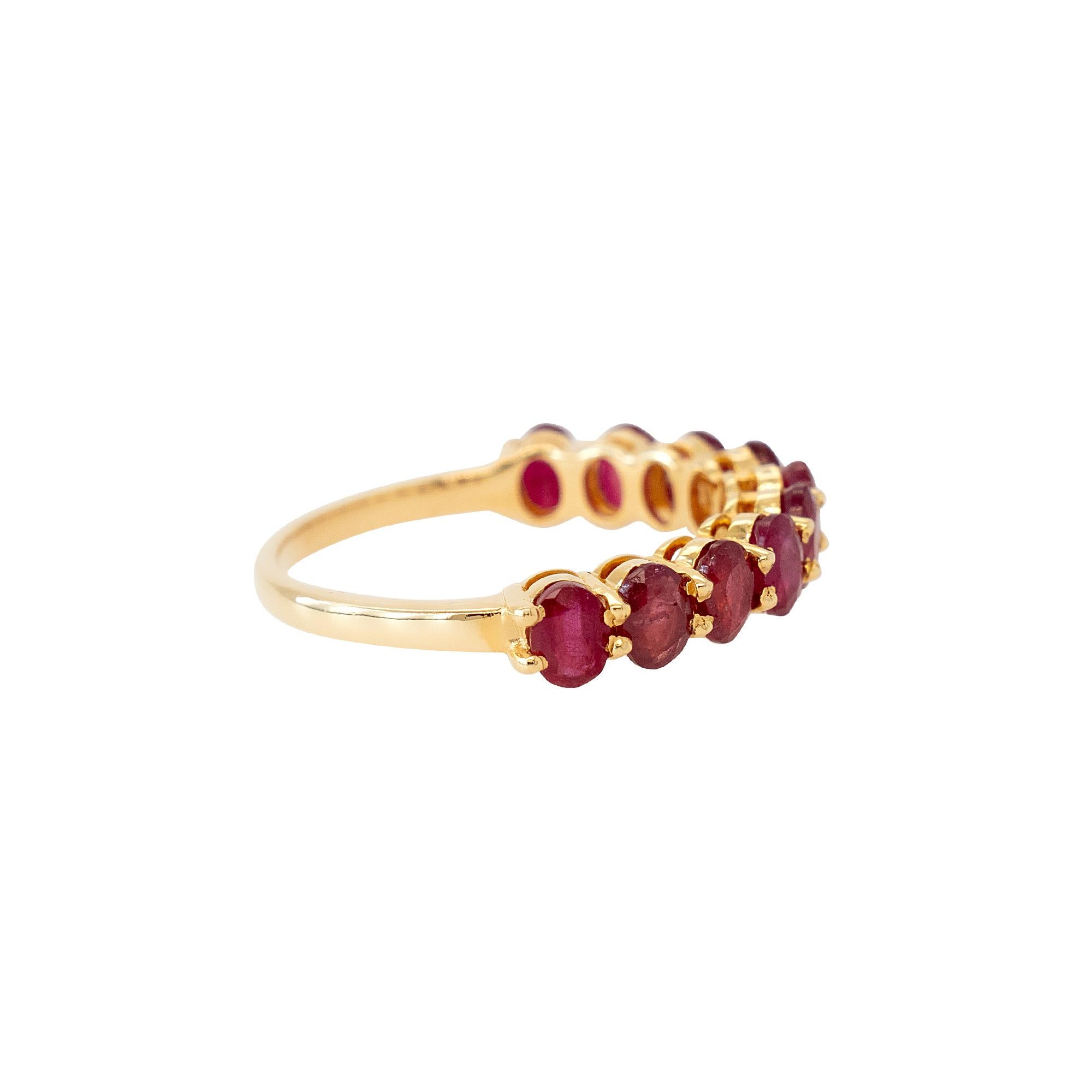 Gemstone Details: 3.00ctw Oval Cut Ruby
Ring Material: 14k Yellow Gold
Ring Size: 6 (can be sized)
Total Weight: 2.8g (1.8dwt)
This item comes with a presentation box!
SKU: R5881

Discover the allure of refined elegance with this 14k yellow gold