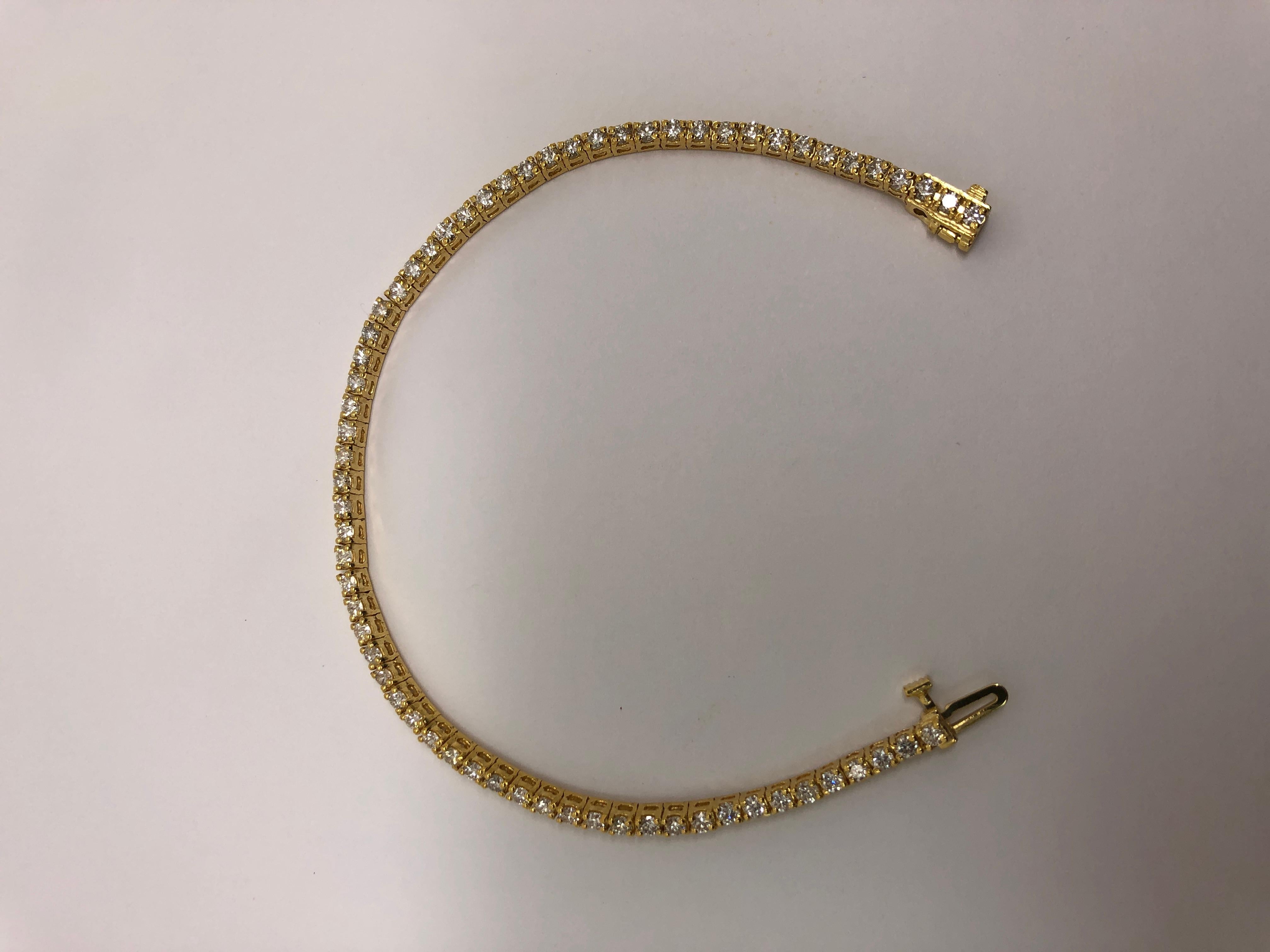 14K Yellow Gold 3.00ctw Round Cut Natural Diamond Tennis Bracelet For Sale 1