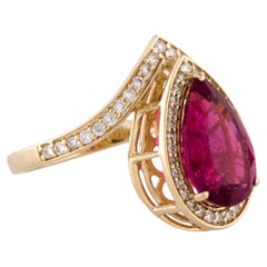 Bague cocktail en or jaune 14 carats avec tourmaline de 3,00 carats et diamants, taille 6,5
