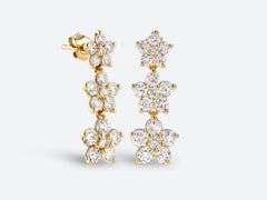 14K Yellow Gold 3.01 Cts Round Natural Diamond Floral Vine Earrings