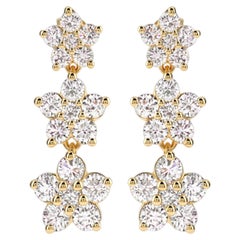 Boucles d'oreilles en or jaune 14 carats ornées d'une vigne florale et de diamants naturels ronds de 3,01 carats