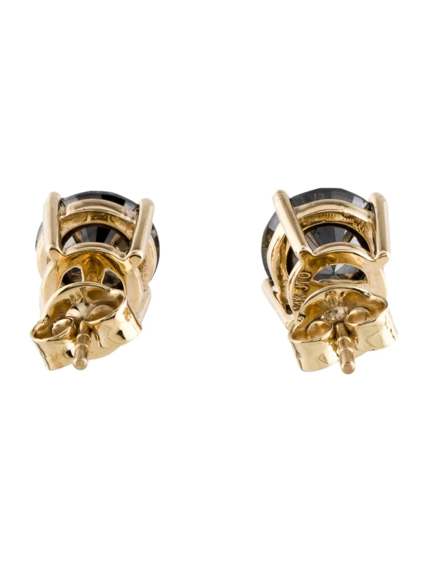 Taille ronde Clous d'oreilles en or jaune 14 carats avec diamants noirs de 3,01 carats en vente