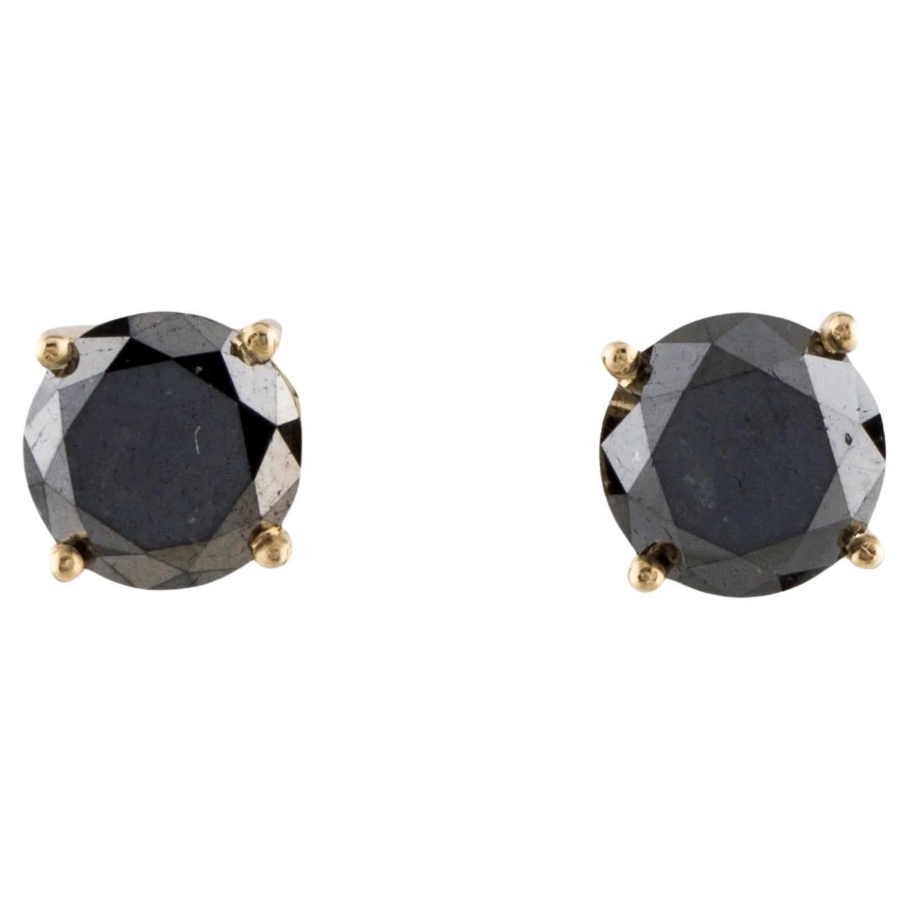 14K Yellow Gold 3.01ctw Black Diamond Stud Earrings