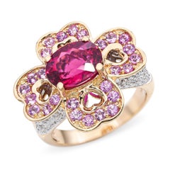 14k Yellow Gold 3.03ct Rubellite Tourmaline Diamond & Pink Sapphire Ring