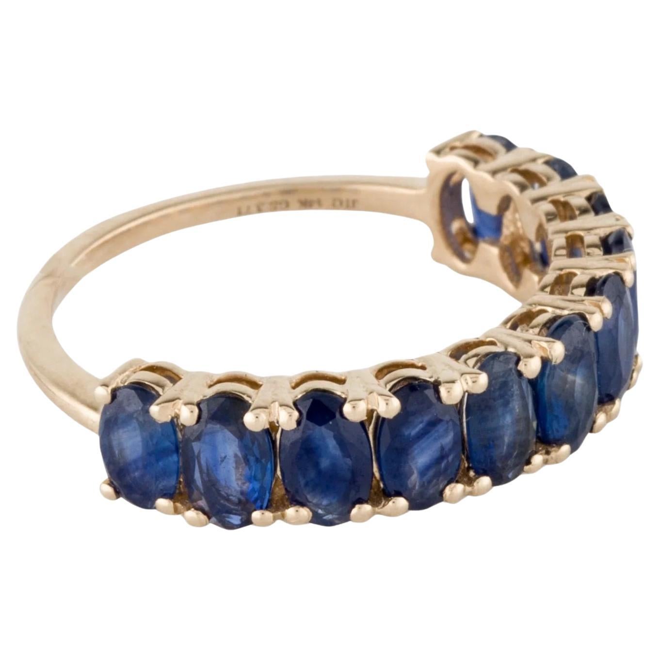 14K Yellow Gold 3.04 Carat Total Weight Oval Sapphire Band Ring Featuring 11 Fac For Sale