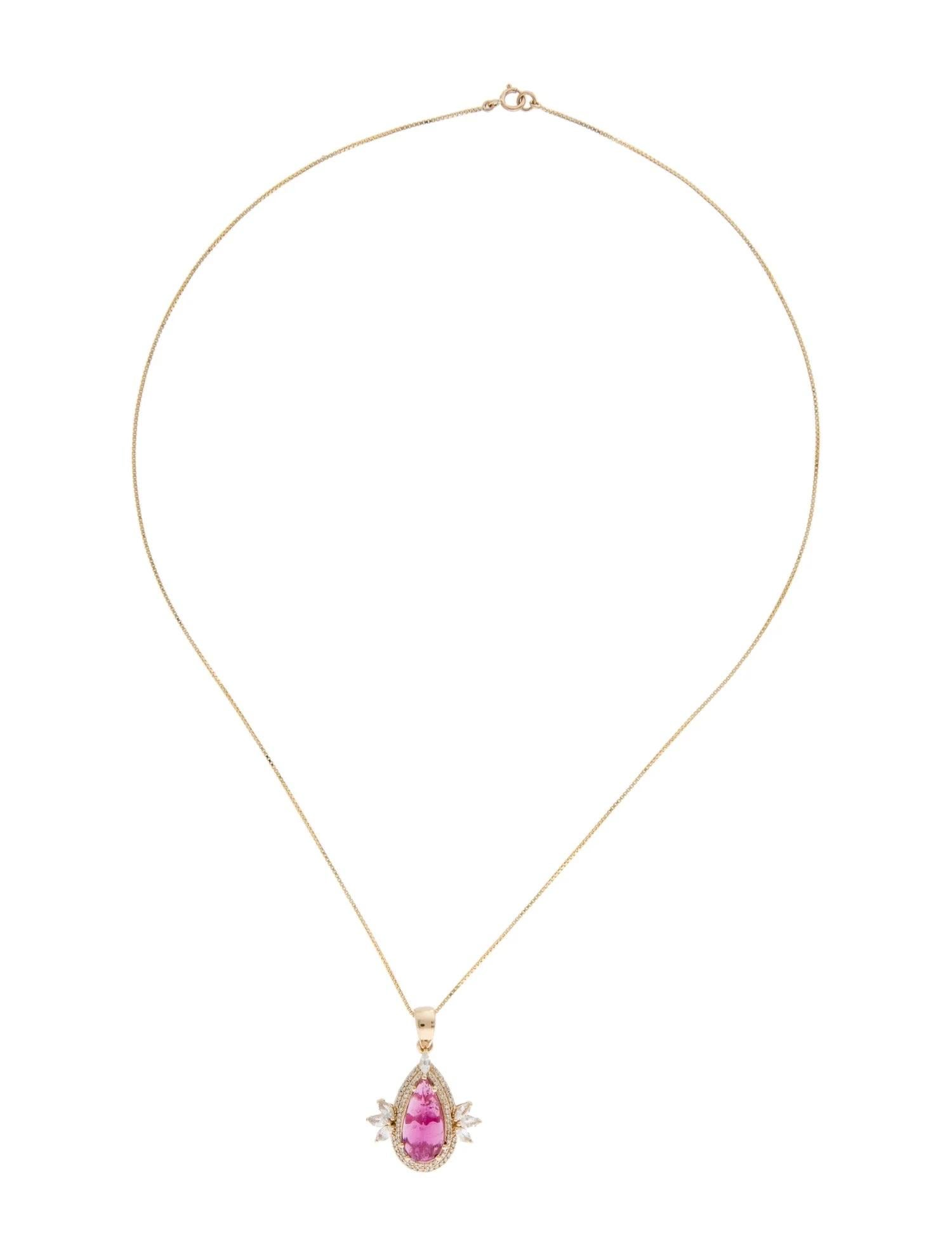 Artist 14K Yellow Gold 3.04ct Pink Tourmaline, Sapphire & Diamond Pendant Necklace For Sale