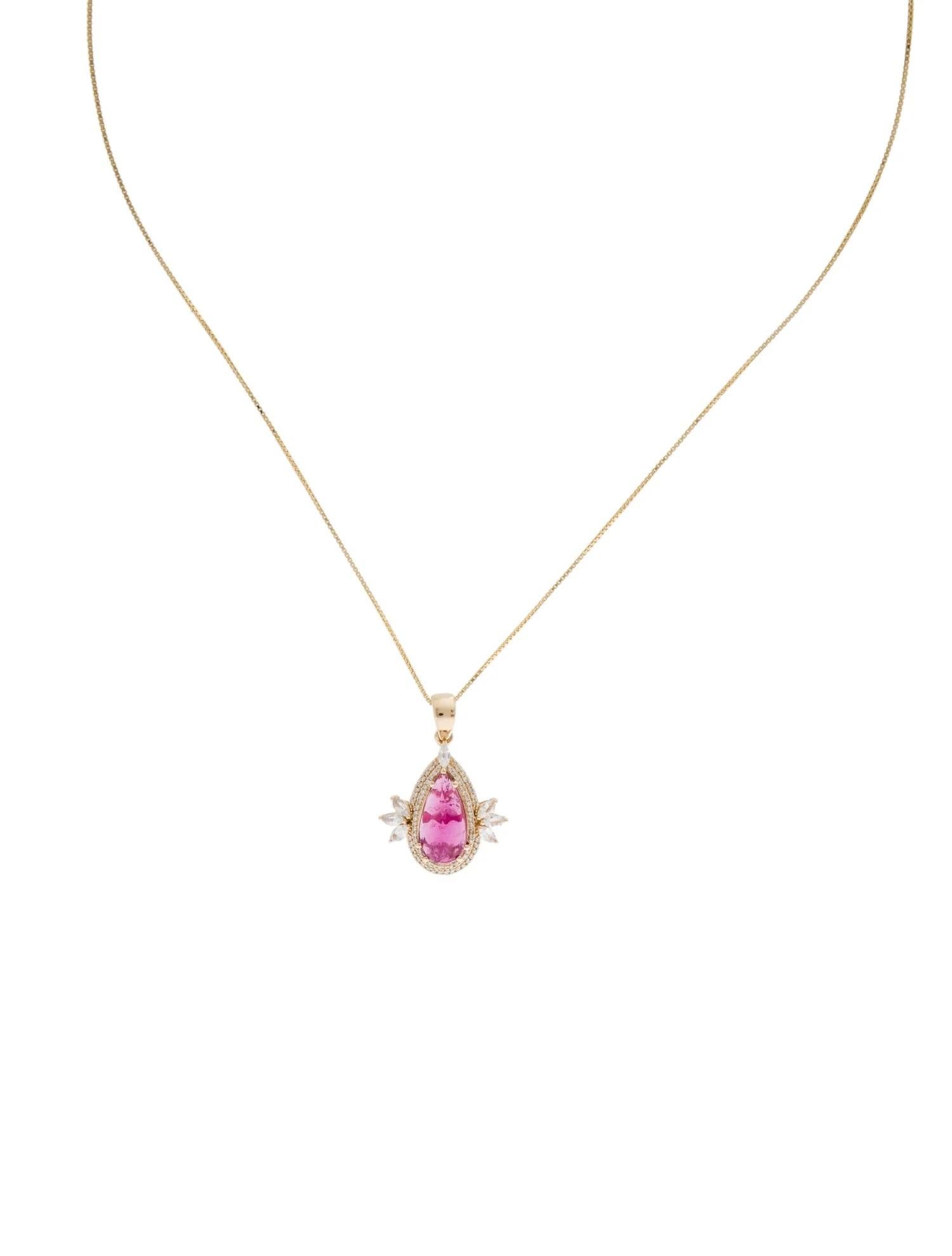 Round Cut 14K Yellow Gold 3.04ct Pink Tourmaline, Sapphire & Diamond Pendant Necklace For Sale
