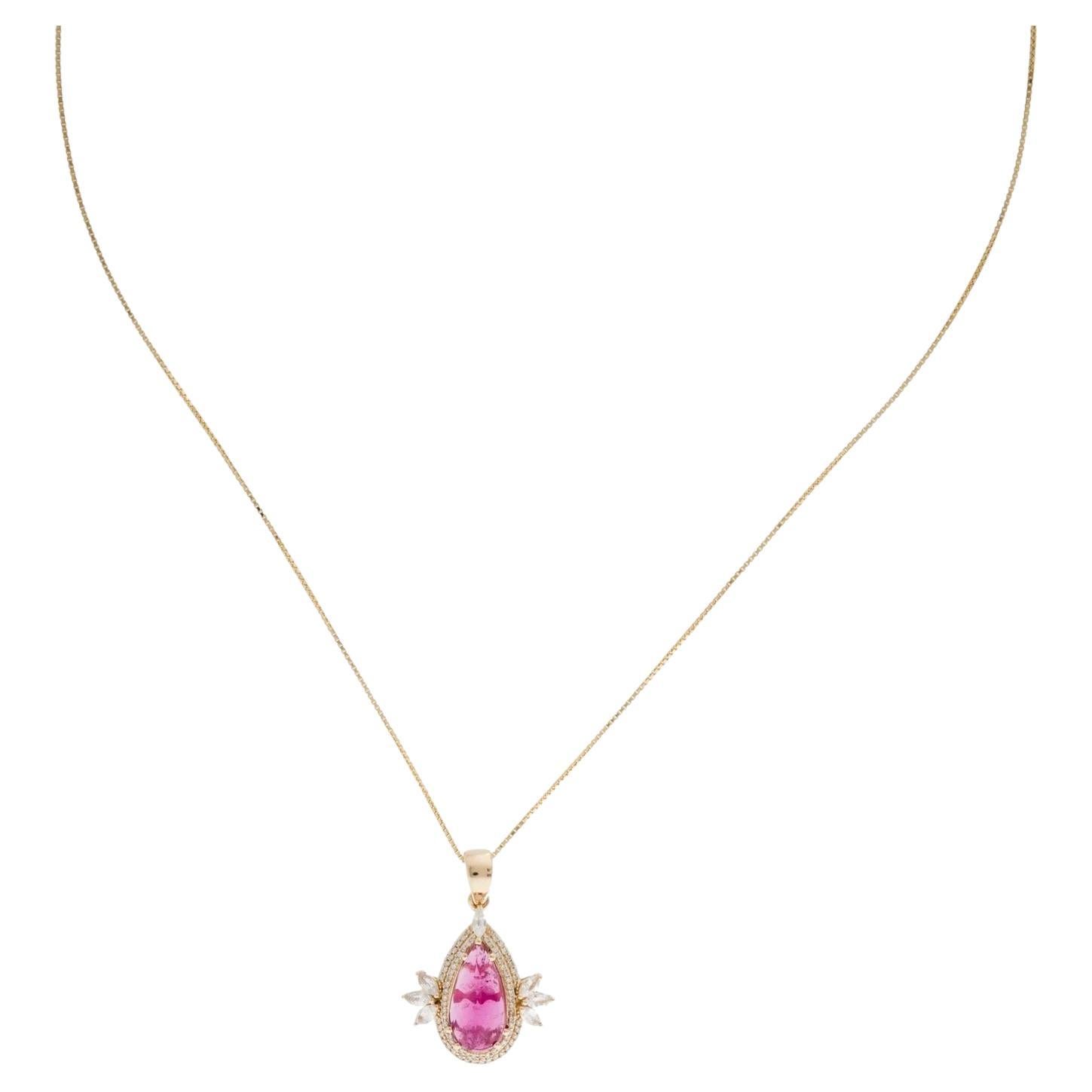 14K Yellow Gold 3.04ct Pink Tourmaline, Sapphire & Diamond Pendant Necklace