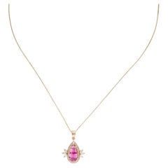 14K Yellow Gold 3.04ct Pink Tourmaline, Sapphire & Diamond Pendant Necklace