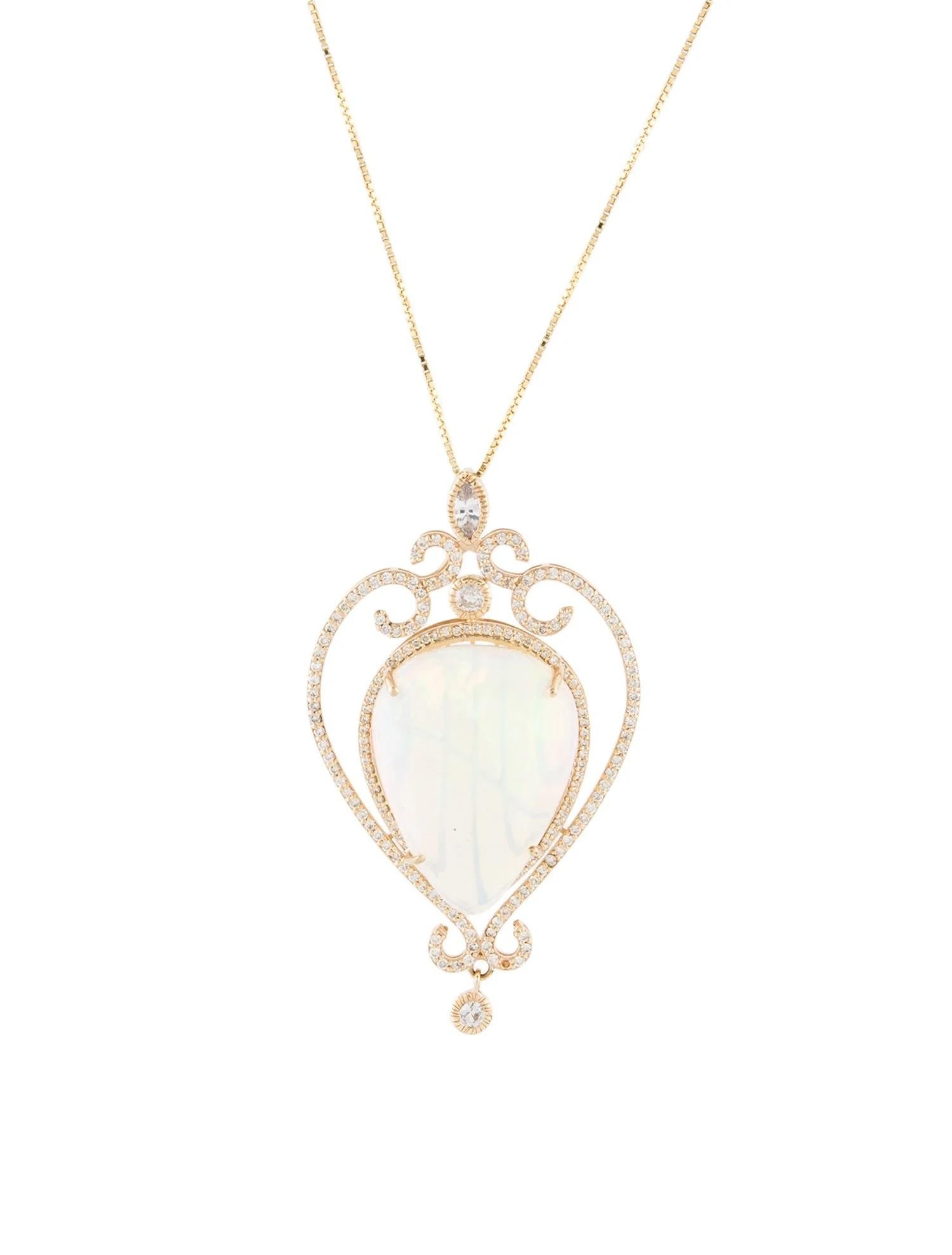 Marquise Cut 14K Yellow Gold 30.59ct Jelly Opal, Sapphire & 1.07ctw Diamond Pendant Necklace For Sale