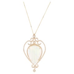 Collana con ciondolo in oro giallo 14K con opale di gelatina da 30,59 carati, zaffiro e diamante da 1,07 carati