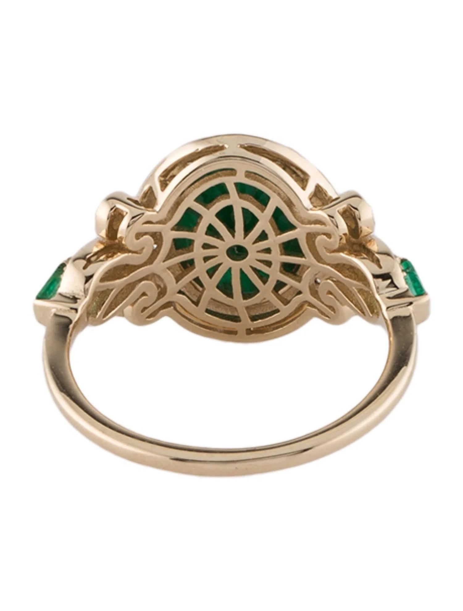 14K Gelbgold 3,05 Karat Smaragd & Diamant Cocktail-Ring Größe 7, rechteckiger Stufen (Smaragdschliff) im Angebot