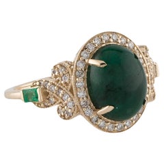 14K Yellow Gold 3.05ct Emerald & Diamond Cocktail Ring Size 7, Rectangular Step