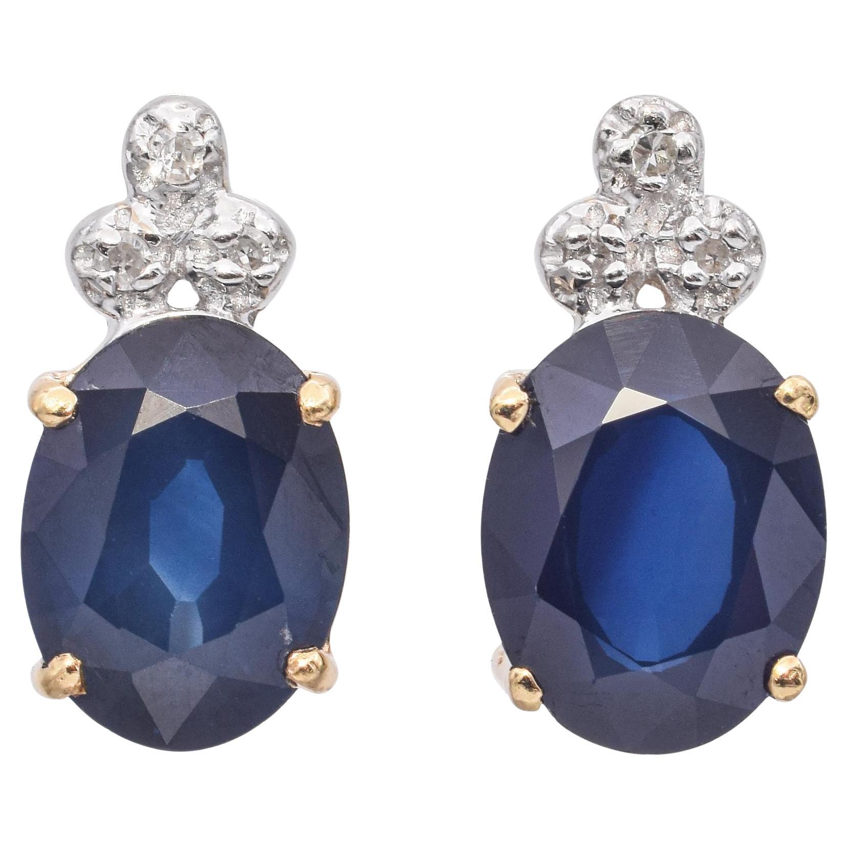 14K Yellow Gold 3.07 TCW Sapphire and Diamond Drop Earrings