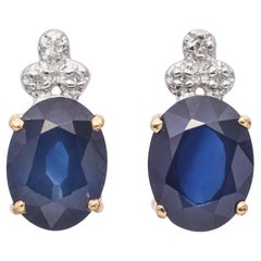 Pendientes de gota de oro amarillo de 14 quilates con zafiro y diamantes de 3,07 TCW