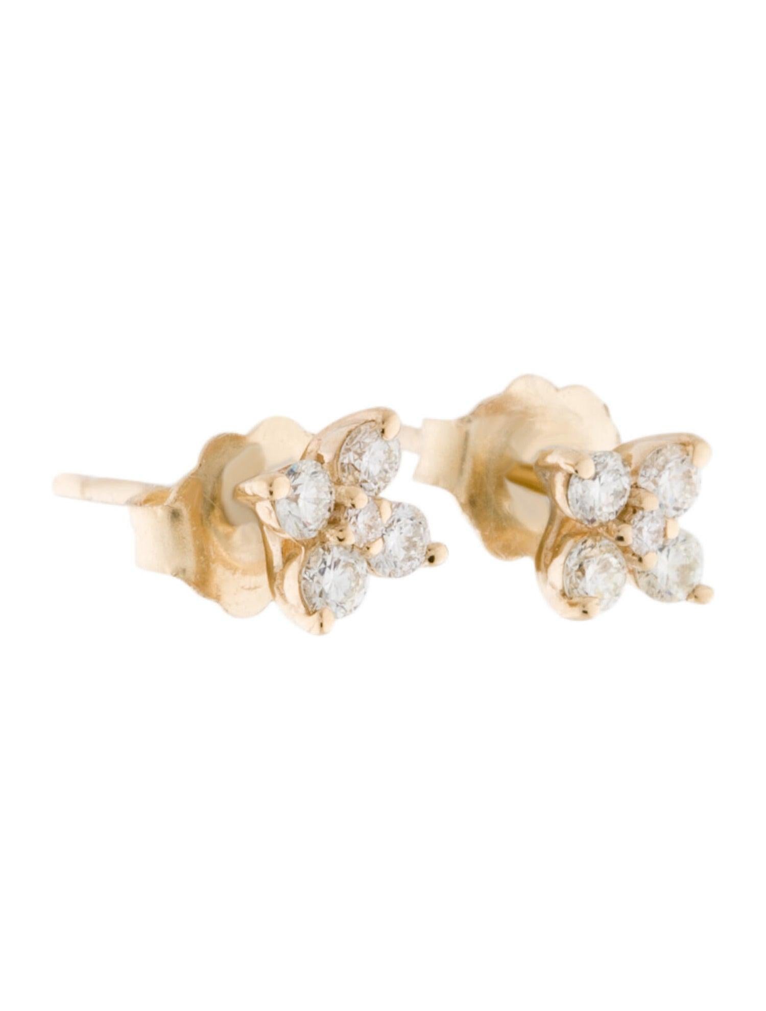 Baguette Cut 14K Yellow Gold .30ct Diamond Flower Stud Earrings for Her For Sale